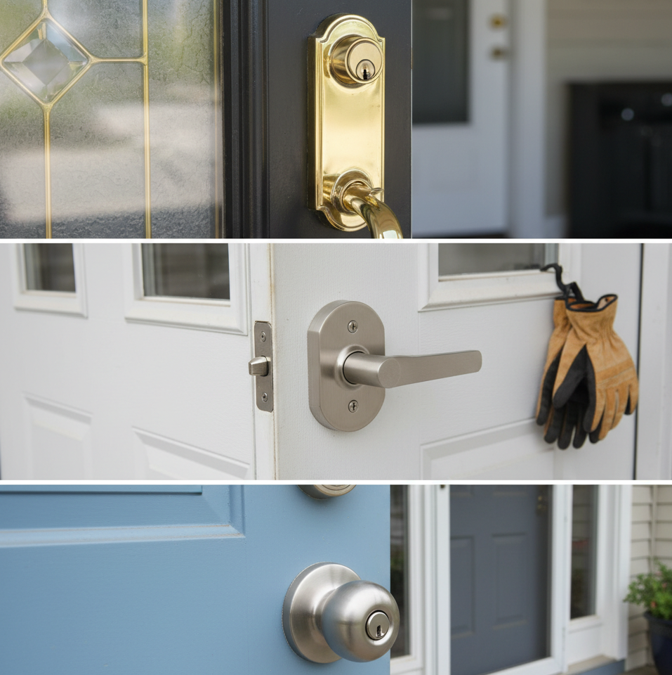Modern door locks and hardware showcasing locksmith services in Charlotte, including installation and repair options.