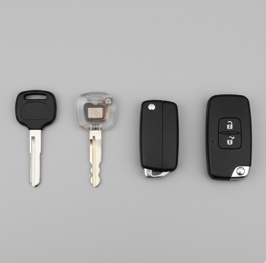 Variety of car keys and fobs for locksmith services in Charlotte, including key cutting and emergency lock solutions.