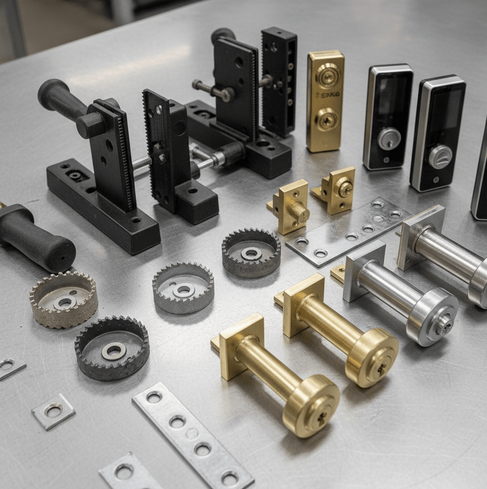 Locksmith tools and components for key cutting, lock repair, and installation services in Charlotte. Emergency locksmith solutions.