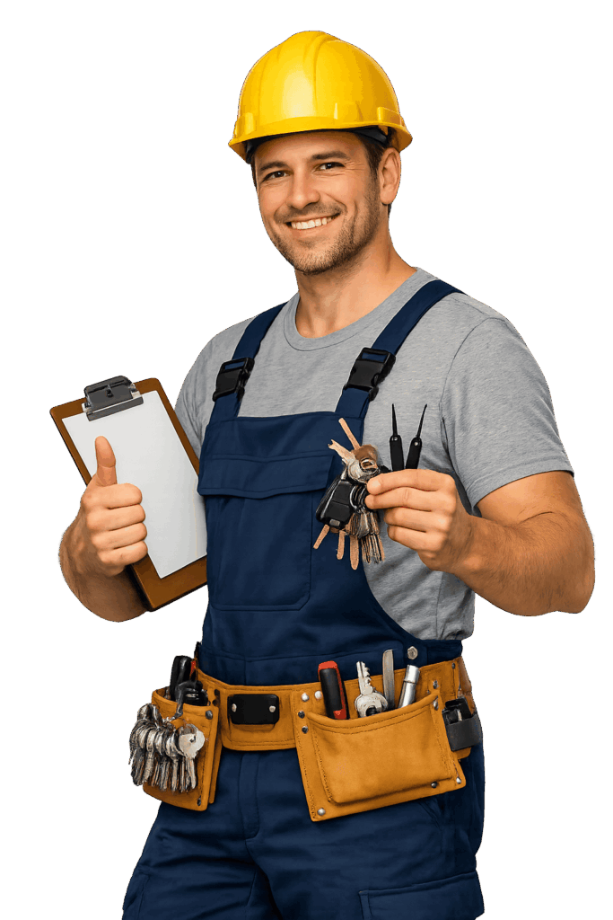 Confident locksmith with tools and clipboard 1 - Charlotte Locksmith